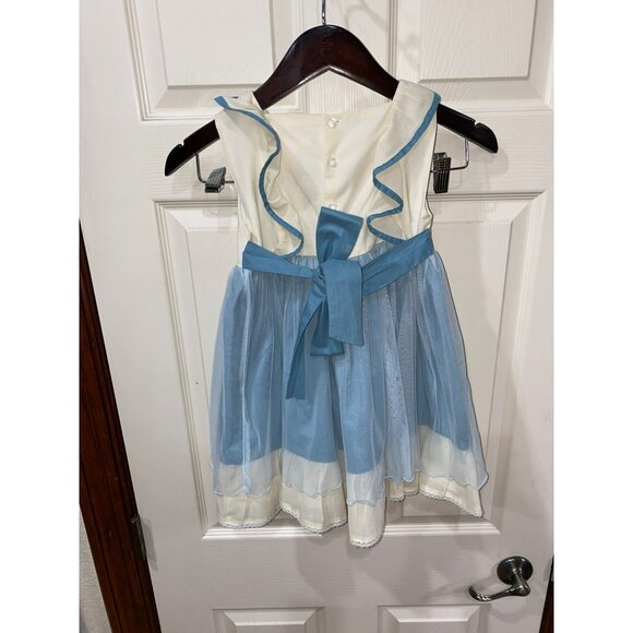 Well Dressed Wolf Girls Oh Holy Night 4T Blue & Cream Dress - Picture 3 of 8